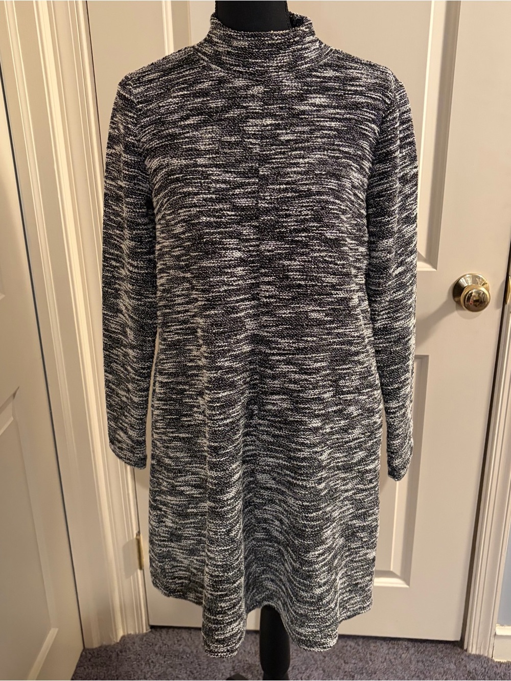 GAP Black & White Marled Mock Neck Sweater Dress